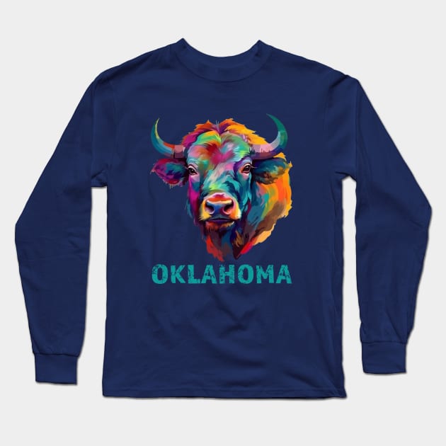 Oklahoma American Bison Lover Buffalo Souvenir Long Sleeve T-Shirt by Pine Hill Goods